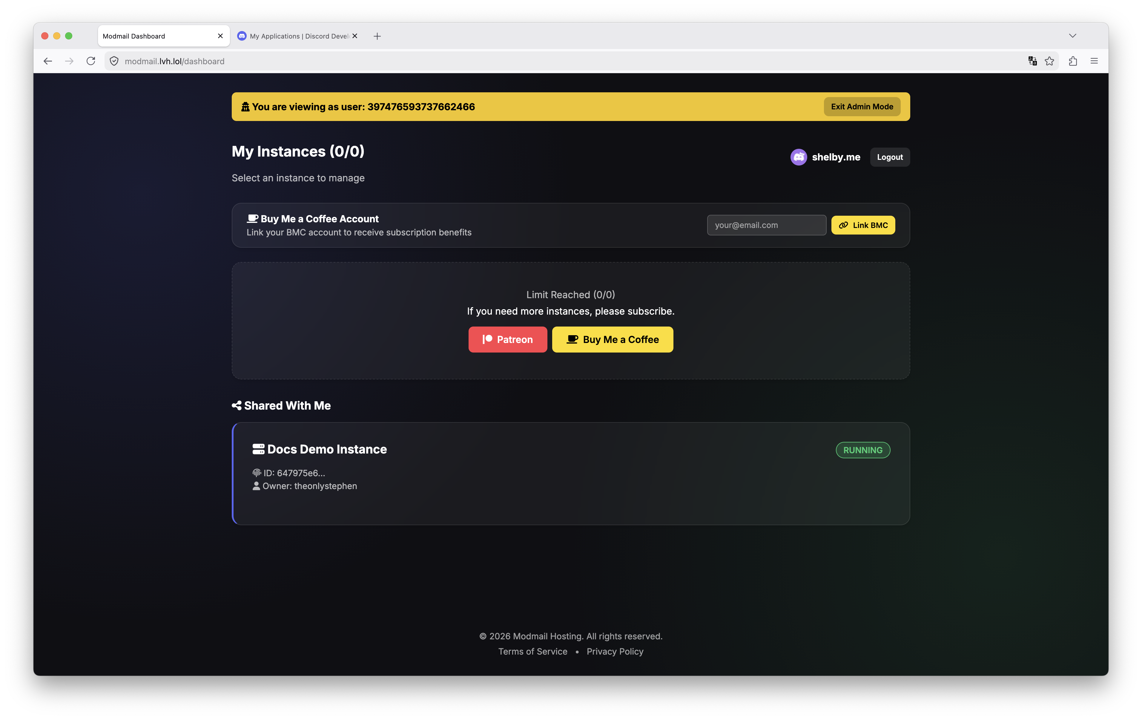 A new Shared With Me section will appear for all users with Modmail instances shared with them.