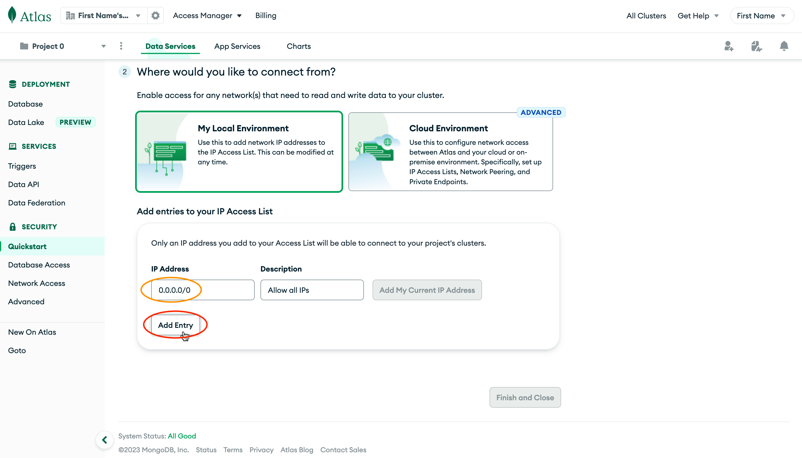 Screenshot of setting the whitelist IP, then click add entry.